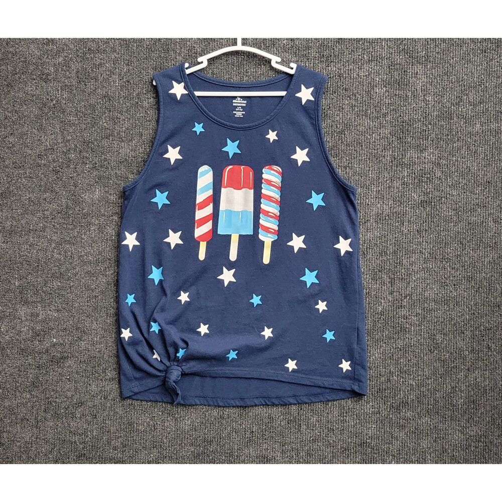 Way to Celebrate Girls Patriotic Tank Top L July 4th USA Popsicle Blue